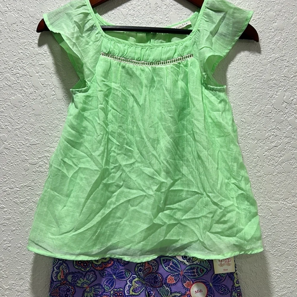 Copper key & Faded glory green & floral purple girls size 8 GUC..